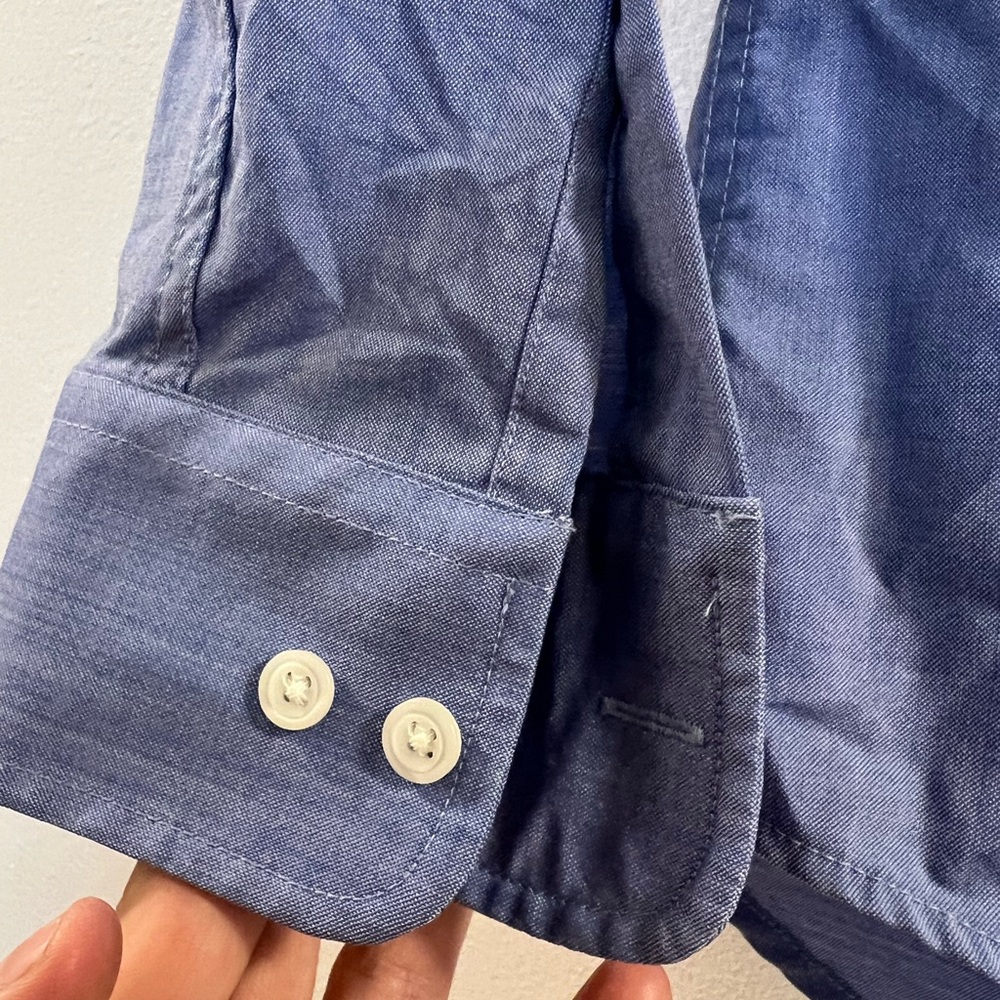 Wool & Prince Worsted Wool Flannel Shirt Men Slim Fit Button-Down blue z. - Picture 10 of 12
